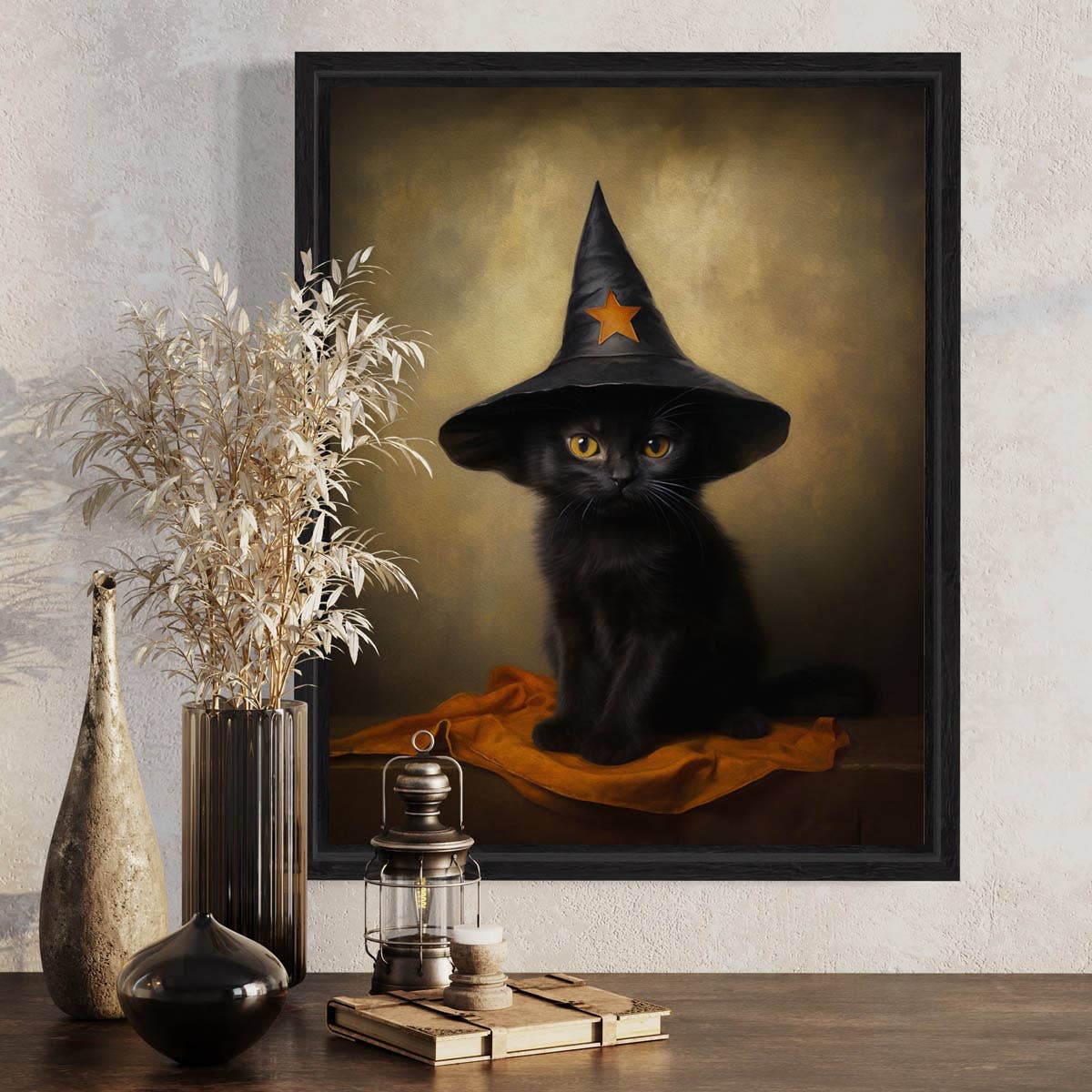 Salty Alyce - Wholesale Art Print -   Black Cat with Star Witch Hat Wall Decor 30AS1