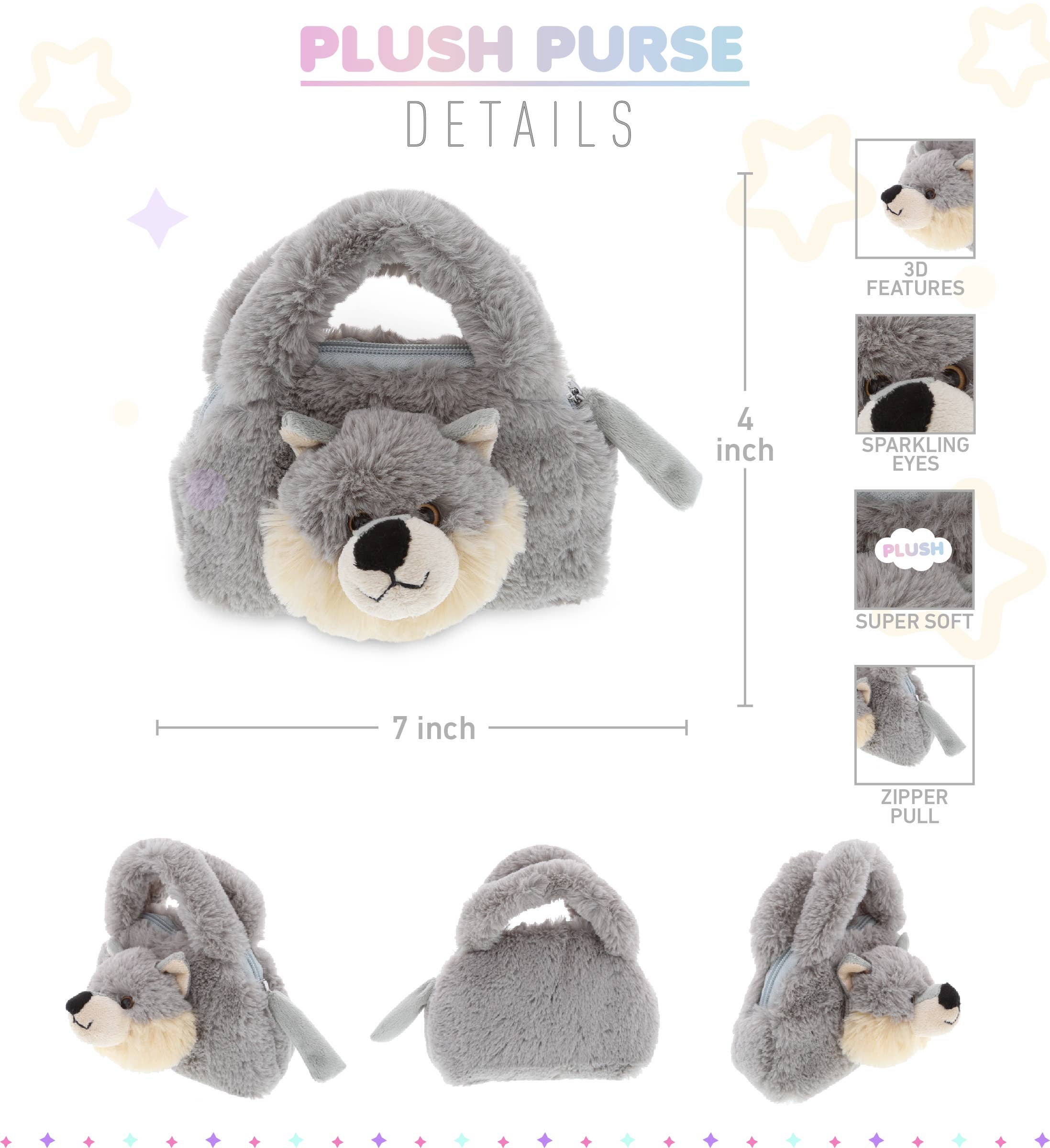 Cota Global - Wholesale Stuffed/Plush Toy - Kids & Baby - Super-Soft Plush Hand Bag - Wolf1