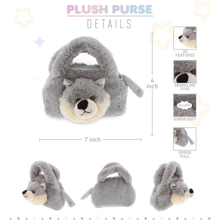 Cota Global - Wholesale Stuffed/Plush Toy - Kids & Baby - Super-Soft Plush Hand Bag - Wolf1