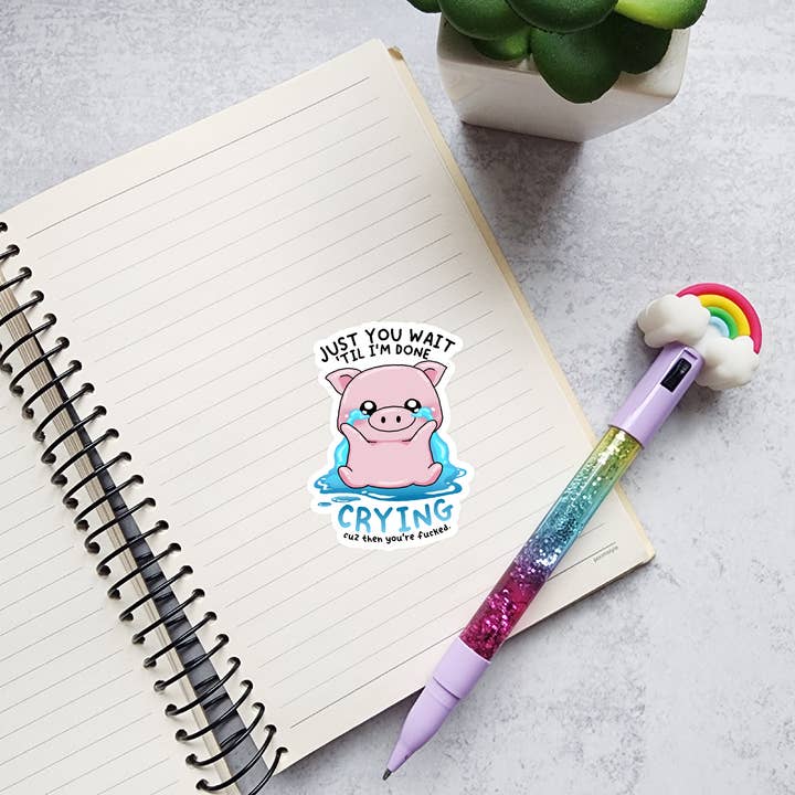 Muijistudio – wholesale Sticker – Just You Wait Piggy Vinyl Sticker, Cute Piggy Sticker, decal