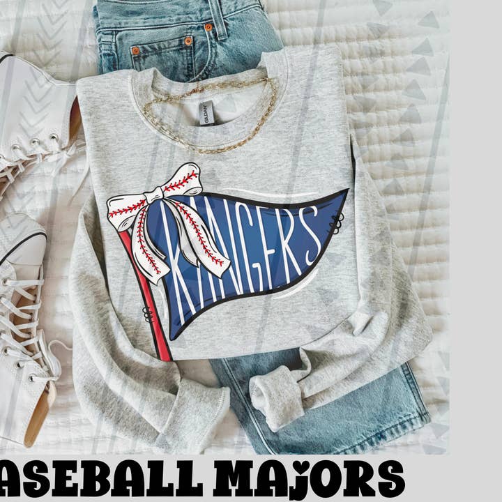 Baseball Teams Coquette Bow Pennant Mascot T-shirt for wholesale by Krafts and Junk TX