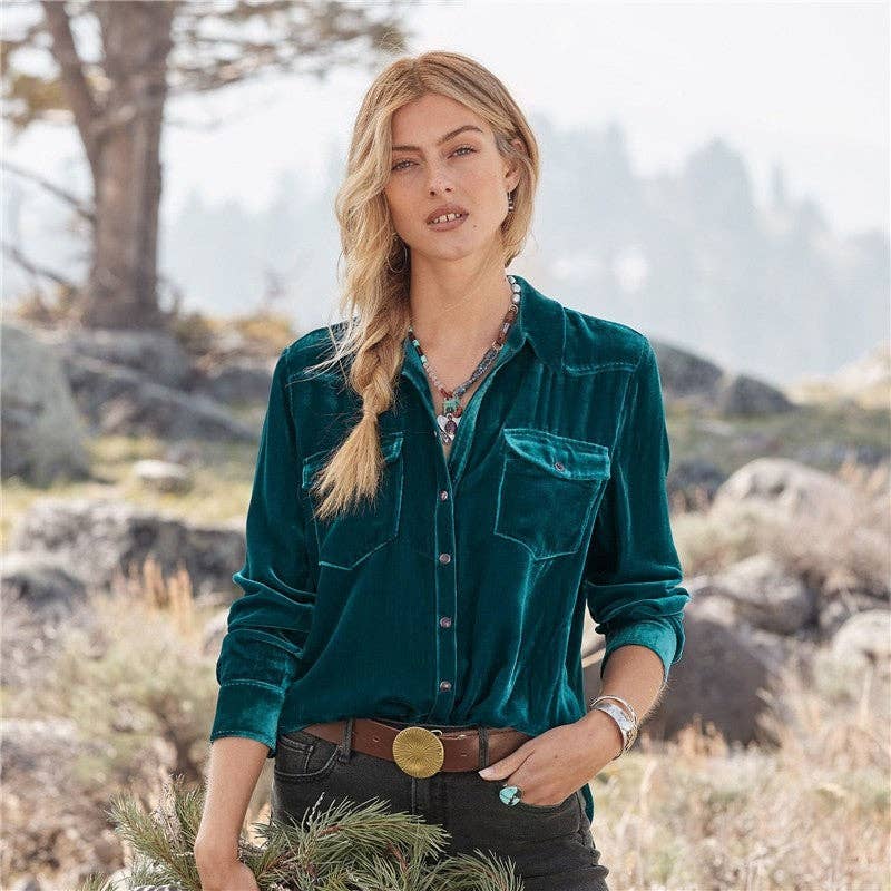 UZ Wholesale Store – wholesale Buttoned-down shirt – Women's – Loose Casual All-Match Velvet Long Sleeve Shirt5