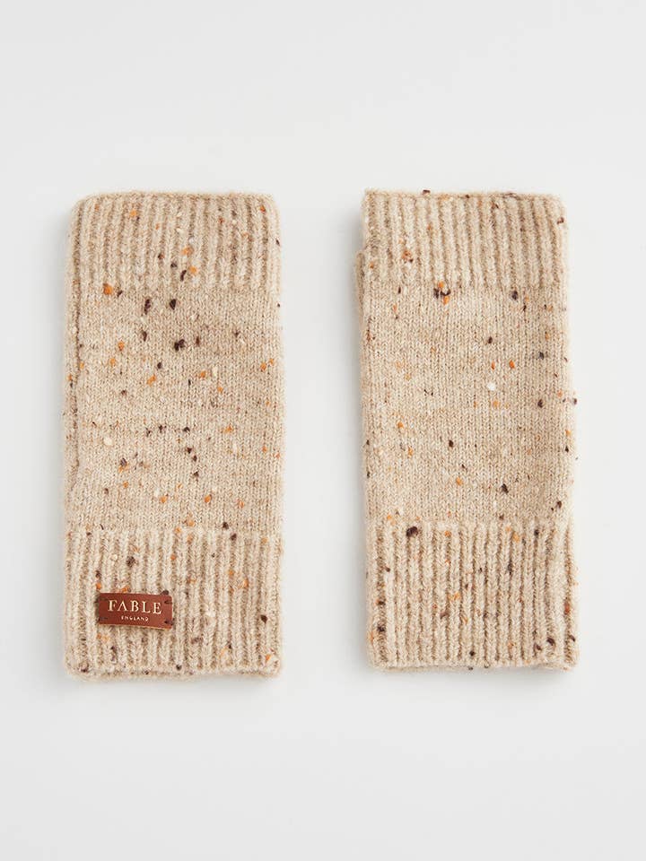 Flecked Yarn Taupe Fingerless Gloves for wholesale by Fable England