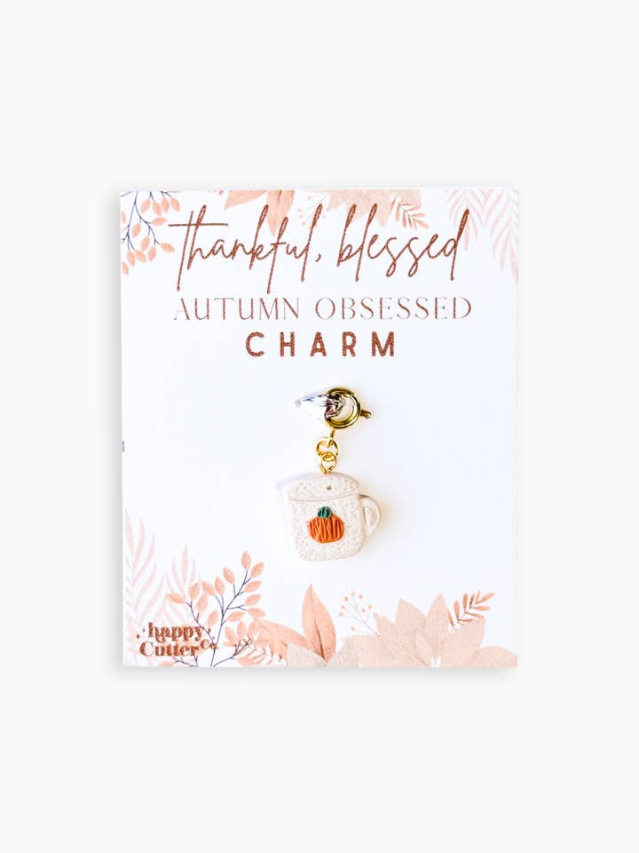 Fall Charm | White Fall Pumpkin Mug Charm Spring Ring Clasp for wholesale by Happy Cutter Co