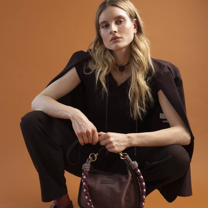 TIEFENBACHER LEHMANN - Wholesale Shoulder Bag - Women's - BRIOCHE BAG midi burgundy - light gold4