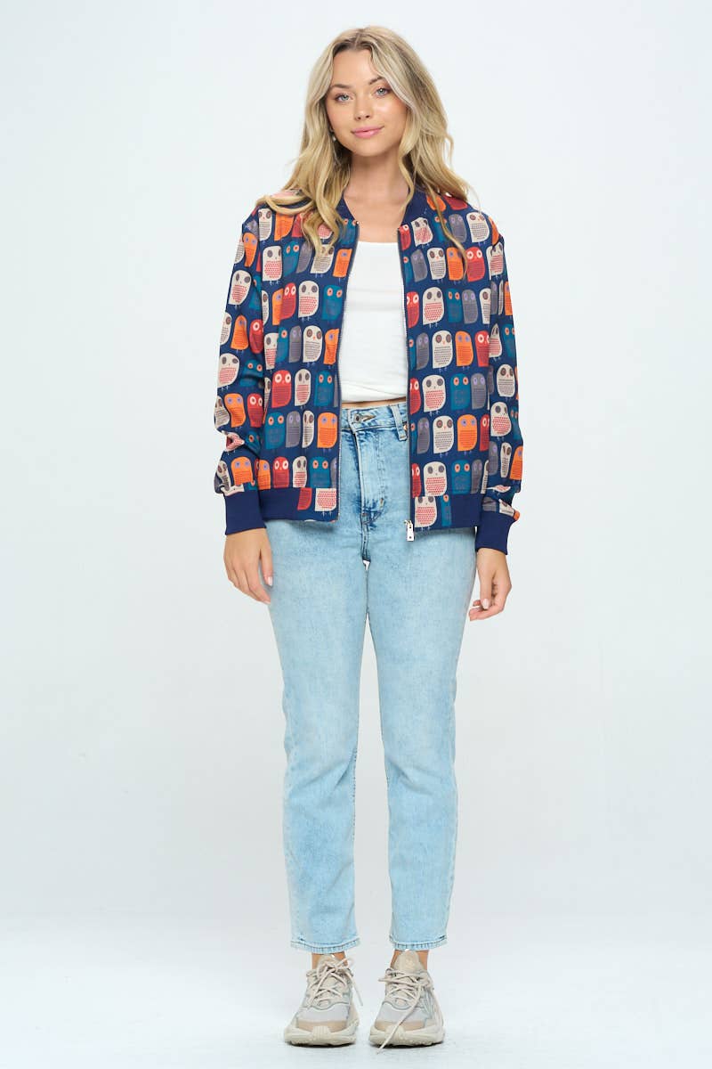 SM WARDROBE – Engroshandel Bomberjakke - Dame – BOMBERJAKKE UGLE MED HELPRINT2