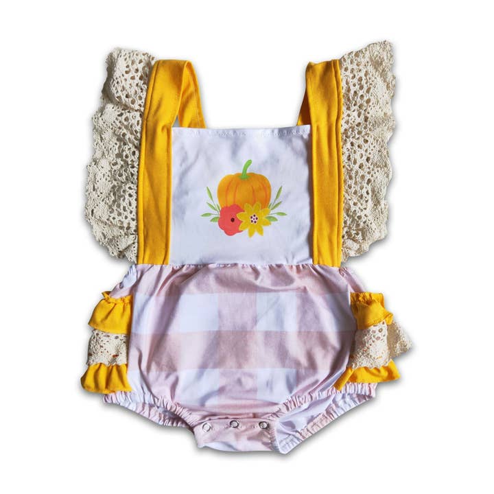 Pumpkin screen print plaid bubbles for wholesale by Yawoo Garments