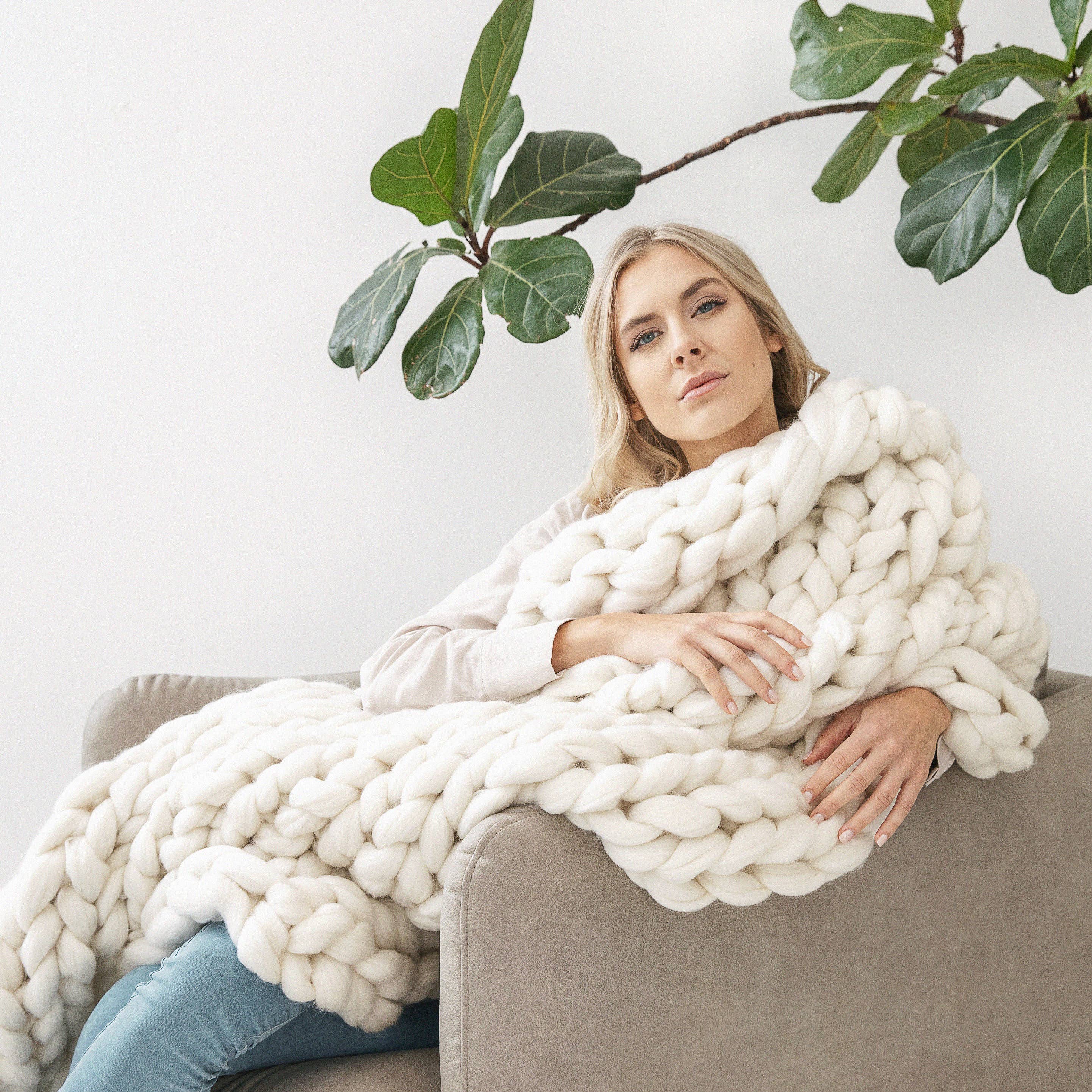 Cheerylittlesheep - Wholesale Throw Blanket - Chunky Knit Blanket Throw Merino Wool Blanket Arm Knit0