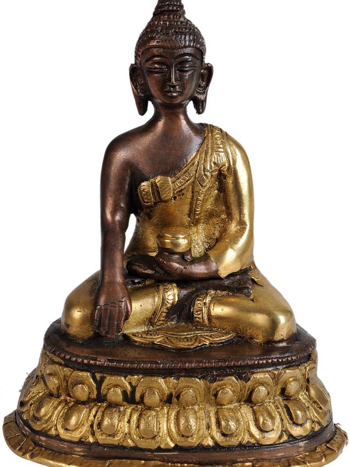 5" Brass Bhumisparsha Buddha Idol | Handmade | Made in India for wholesale by Exotic India Art