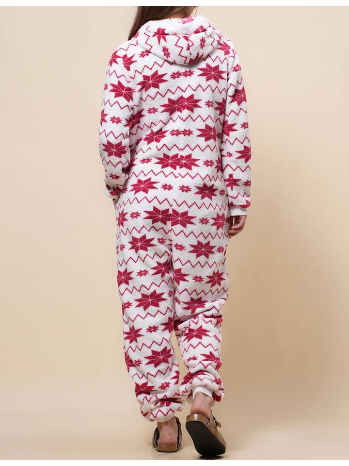 White Ladies Snow Color Block Fleece Jumpsuit Hooded Overall SKJ4924 for wholesale on Faire7