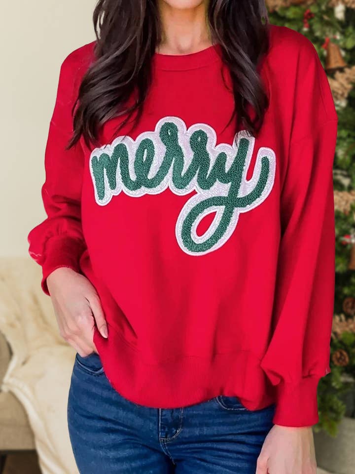 Christmas Merry Letter Print Graphic Sweatshirt | S-XL for wholesale by Aapparella