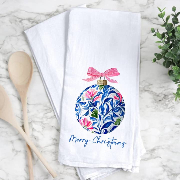 Toalha de Chá de Natal Feita à Mão 'Enfeite de Boas Festas' por atacado de by BellaBlue