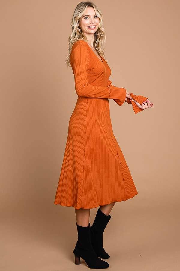 Culture Code - Wholesale Dress - Women's - CRD1798L - CHEVRON UPPER BODY FLARE LSLV MIDI DRESS6