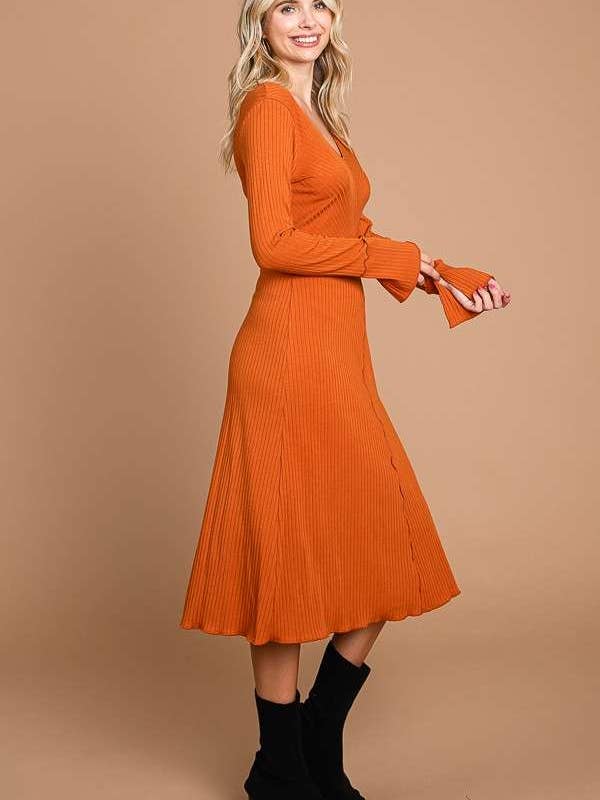 Culture Code - Wholesale Dress - Women's - CRD1798L - CHEVRON UPPER BODY FLARE LSLV MIDI DRESS6