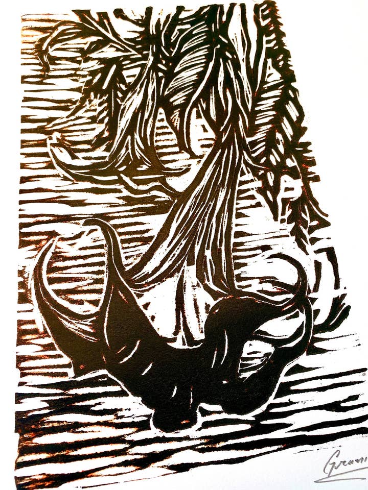 Trompete de Anjo - Impressão de Relevo Puxado à Mão em Preto por atacado de Chris Granillo Art