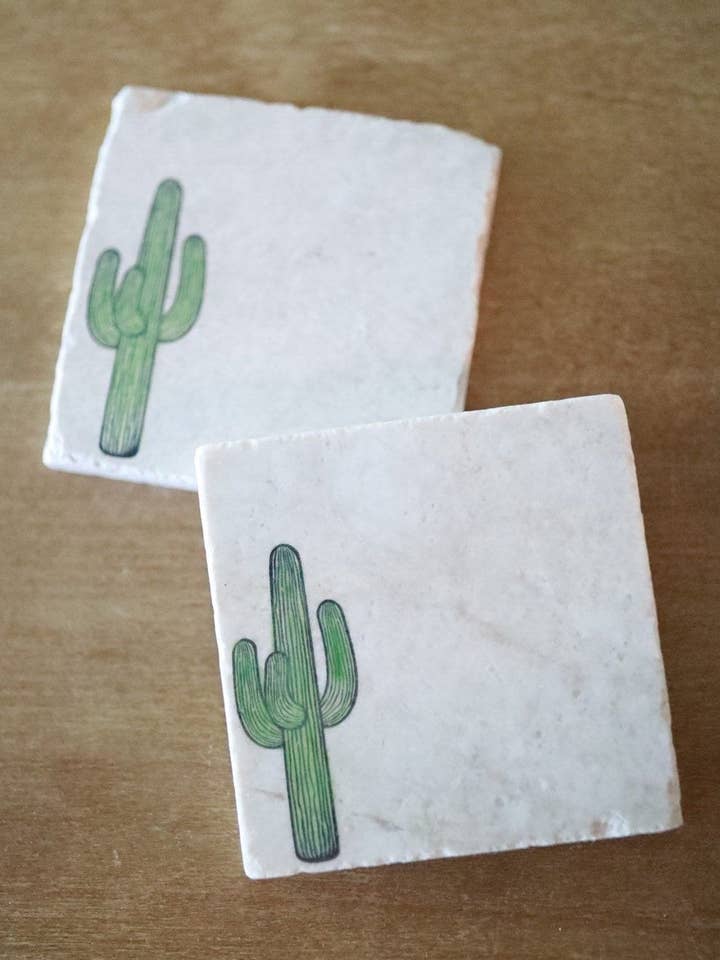 Saguaro Cactus Stone Coaster for wholesale by Lace, Grace & Peonies Marble Coasters