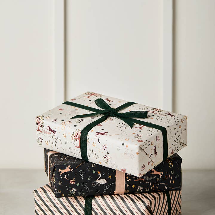 Katie Leamon - Wholesale Flat Wrap - L&L 12 Days of Christmas Ivory & Red Check Wrapping Paper2