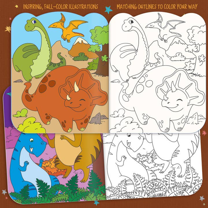 The Piggy Story - Wholesale Coloring Book - Kids & Baby - Dry Erase Reusable Coloring Book with Stickers | Dinosaur
