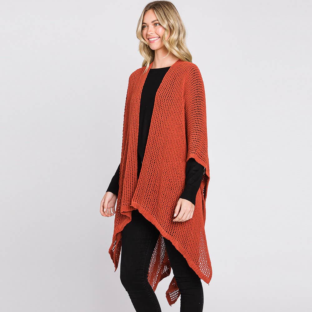 Sensibling Corp. – wholesale Poncho - Dam – Solid Chenille Virkad Ruana Poncho11