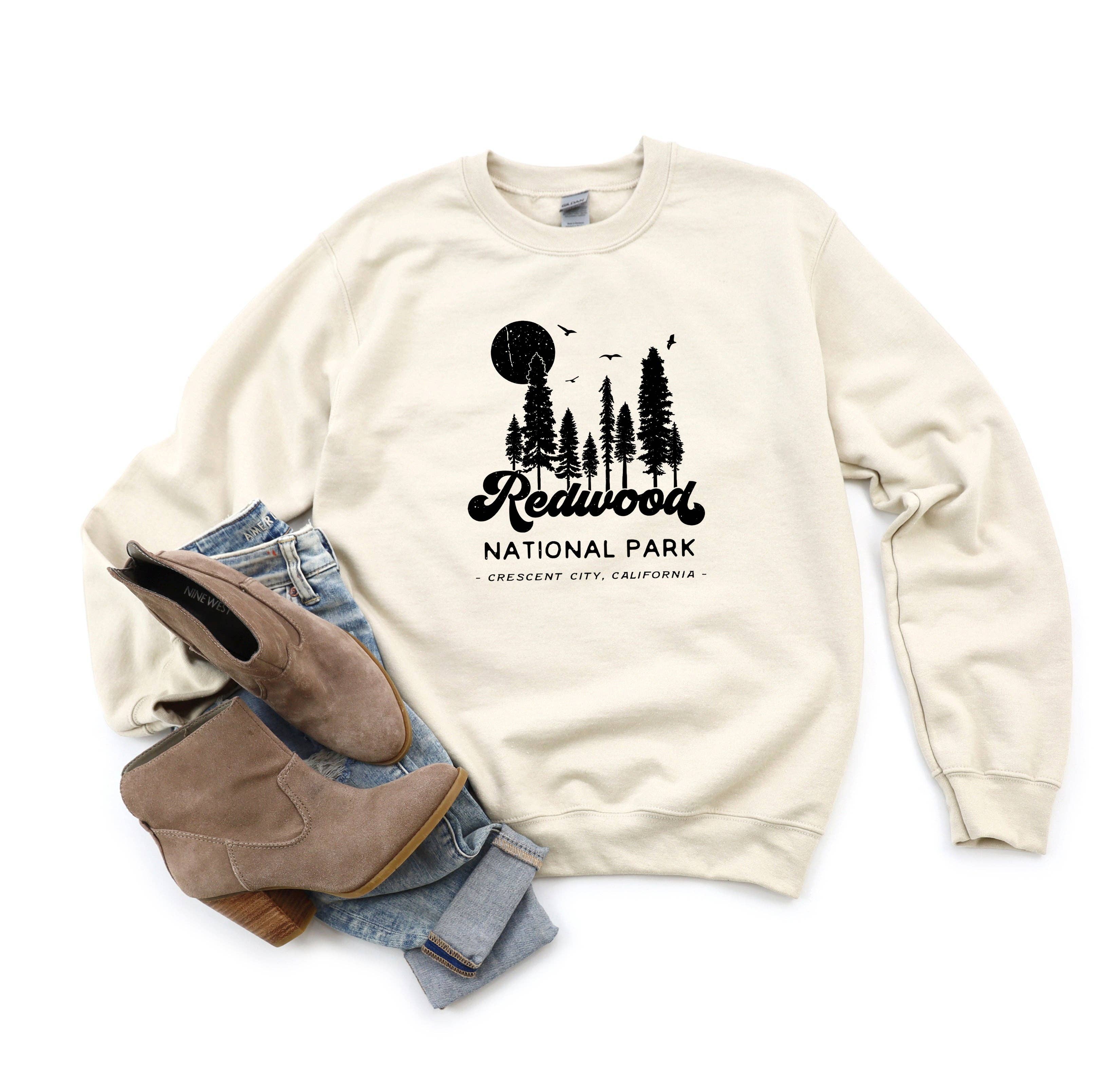 Olive And Ivory Wholesale - Wholesale Graphic Sweatshirt - Women's - Vintage Redwood National Park | Sweatshirt