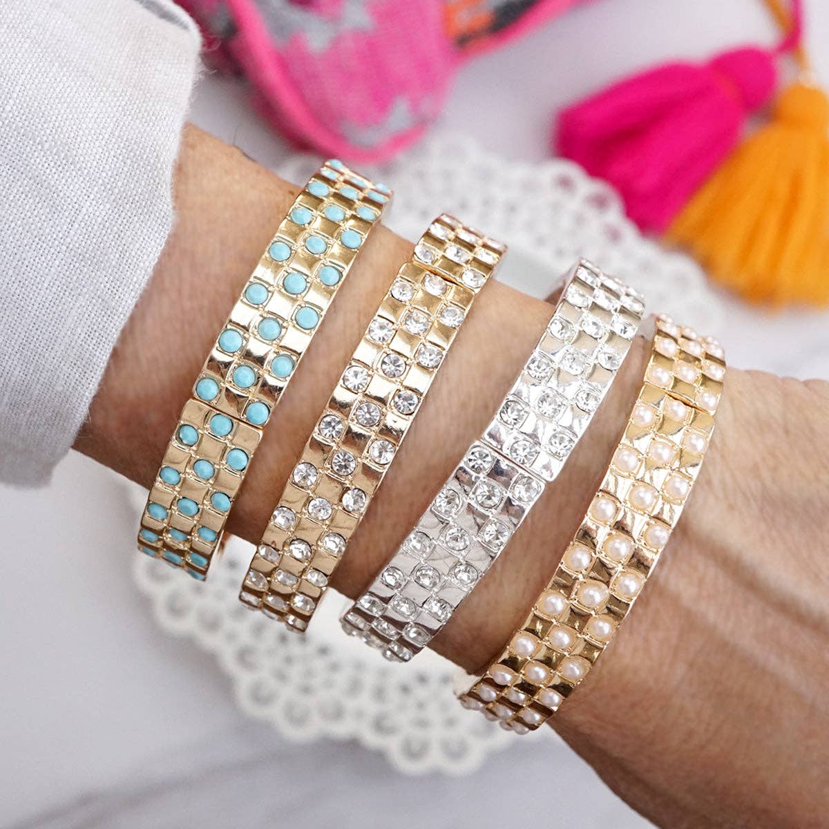 PennyLine inc - Vente Bracelet jonc - Luxe Check – Bracelet extensible en cristal à carreaux6