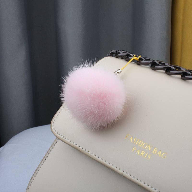 FurDecoration – wholesale Keychain – Women's – Mink Fur Fluffy Ball Keychain with 5CM String Bag1
