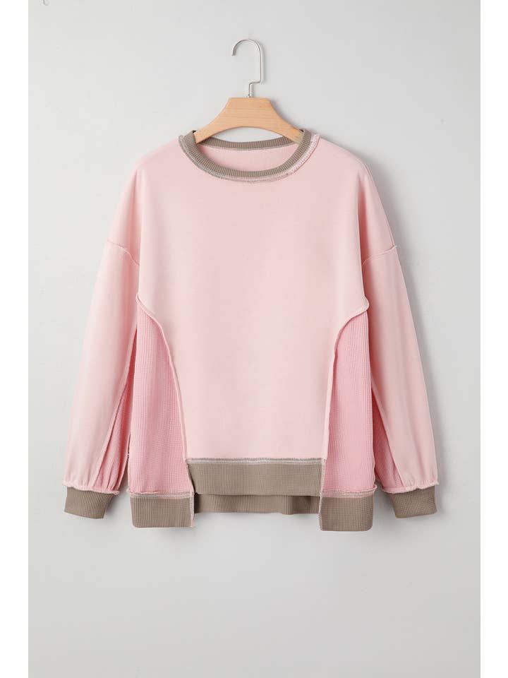 66DISCO - Wholesale Sweatshirt - Women's - 66Block Texture Waffle Patchwork Oversize Sweatshirt(S-4X)5