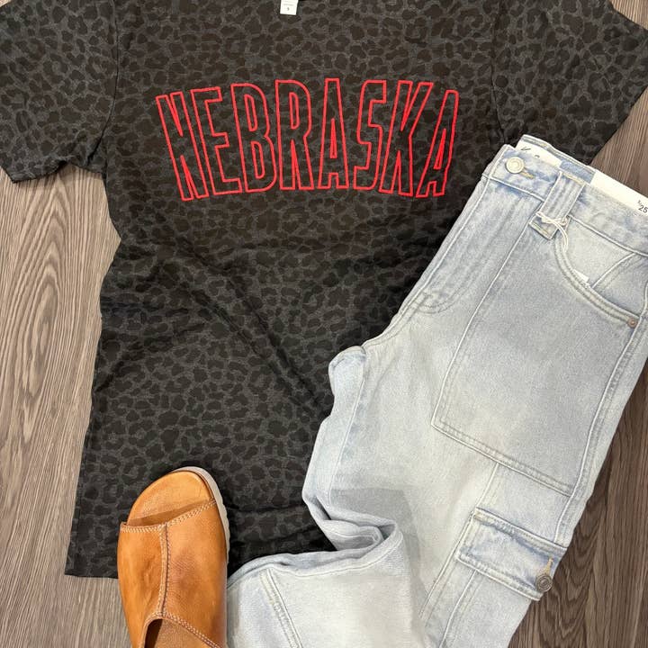 Nebraska Black Leopard Outline Graphic Tee for wholesale by West Anna Designs