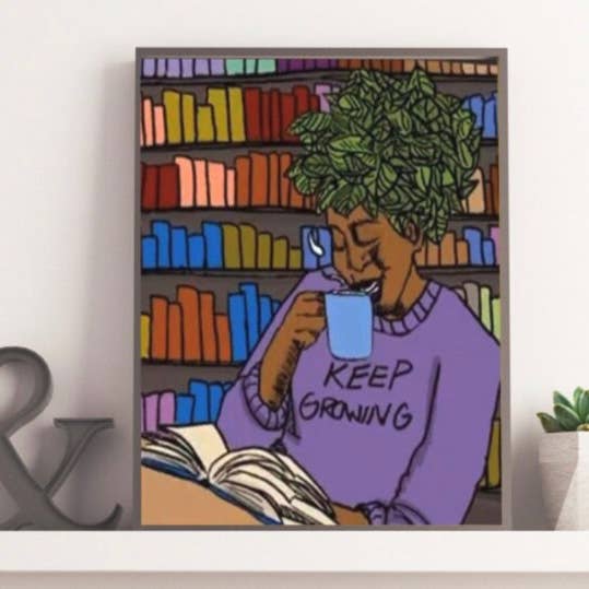 Black Girl Bookworm Art Print Digitale Kunstdruk Zwarte Kunst Zwarte Vrouw Illustratie Vrouw Leesbibliotheek 4x6 8,5x11, 5x7 11x14 voor wholesale door Unravelingarts