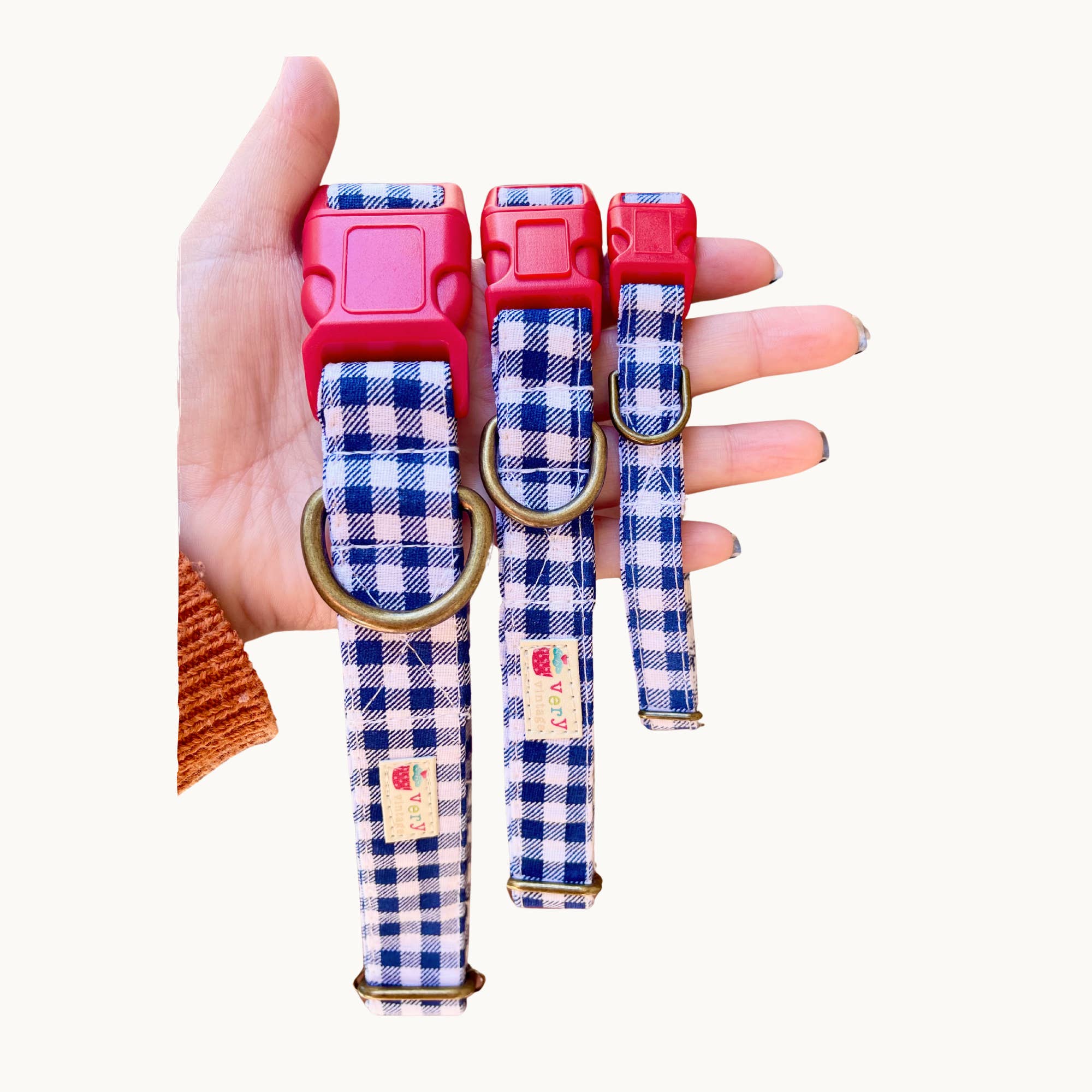 Very Vintage Designs - Wholesale Pet collar – Cat/dog - Plaid Dog Collar Navy Red Summer Gingham Beach Handmade USA