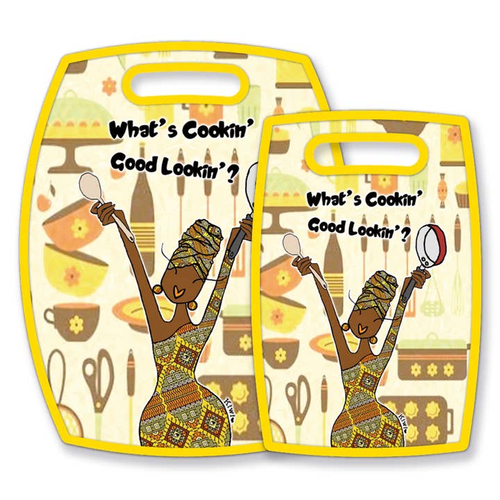 What’s Cookin’ Good Lookin' Cutting Board for wholesale by Shades of Color, LLC