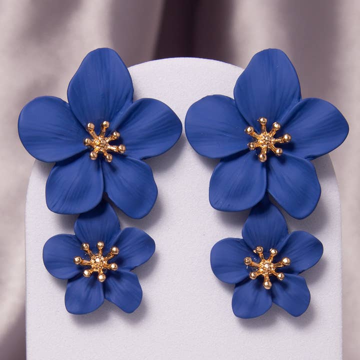 SP Sophia Collection - Wholesale Dangle Earrings - Hawaiian Acrylic Alloy Flower Post Dangle Earrings3