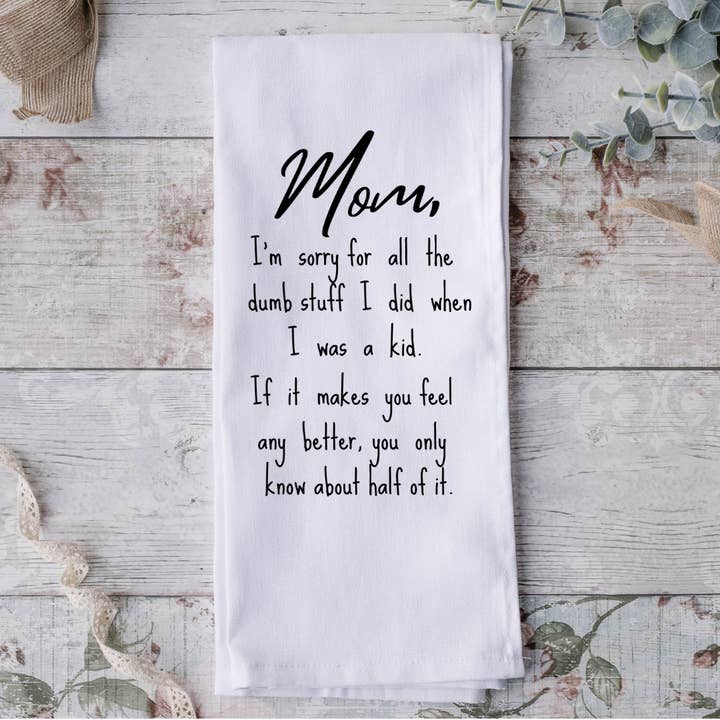 Dumb Stuff Tea Towel for wholesale by Possibilities