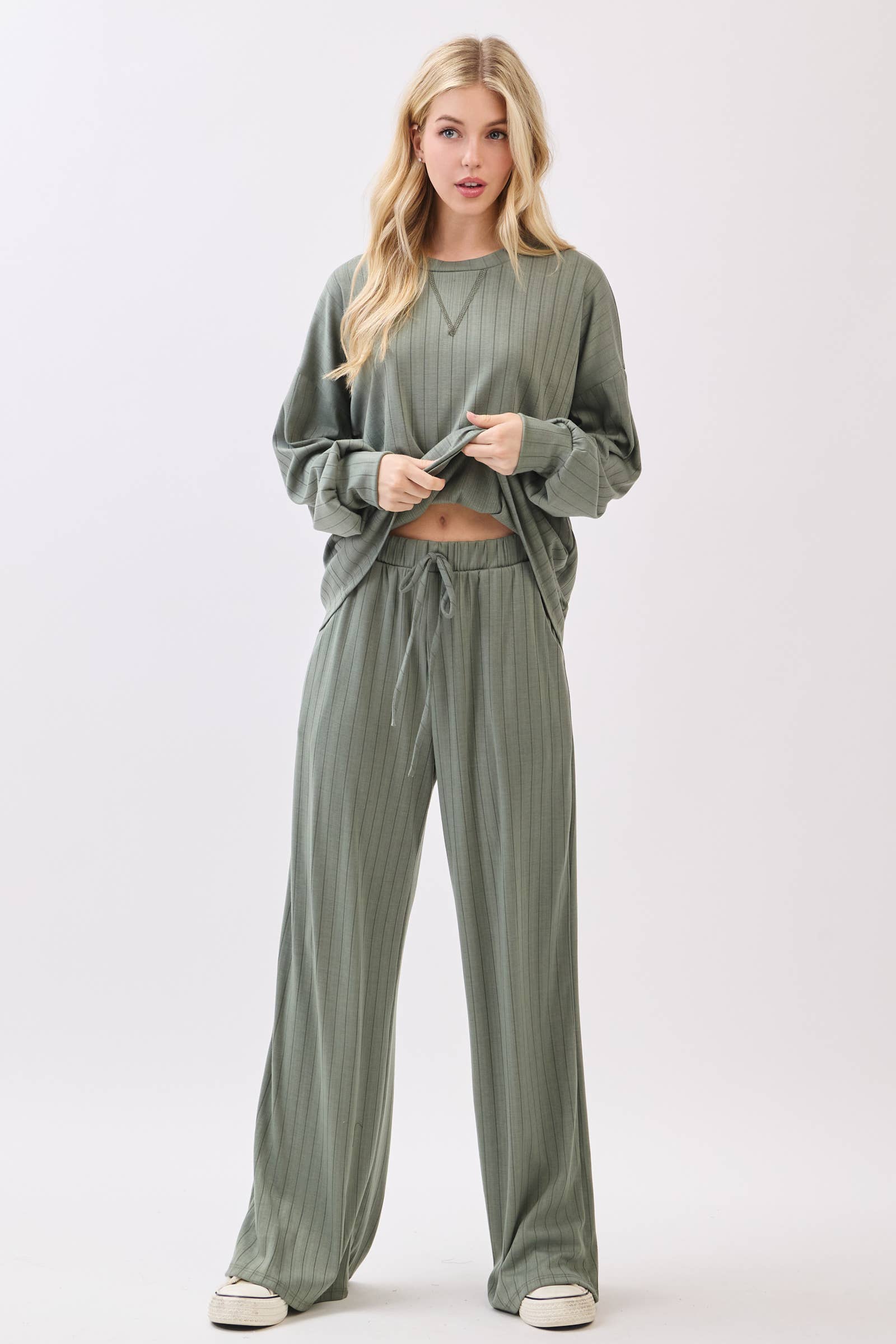 BOMBOM - Wholesale Pants - Women's - PA1146 Rib Knit Wide Leg Pants0