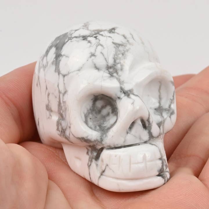 1.5" 2" Natural Howlite Skull Crystal Gemstone Figurine for wholesale by ilovebeadsusa