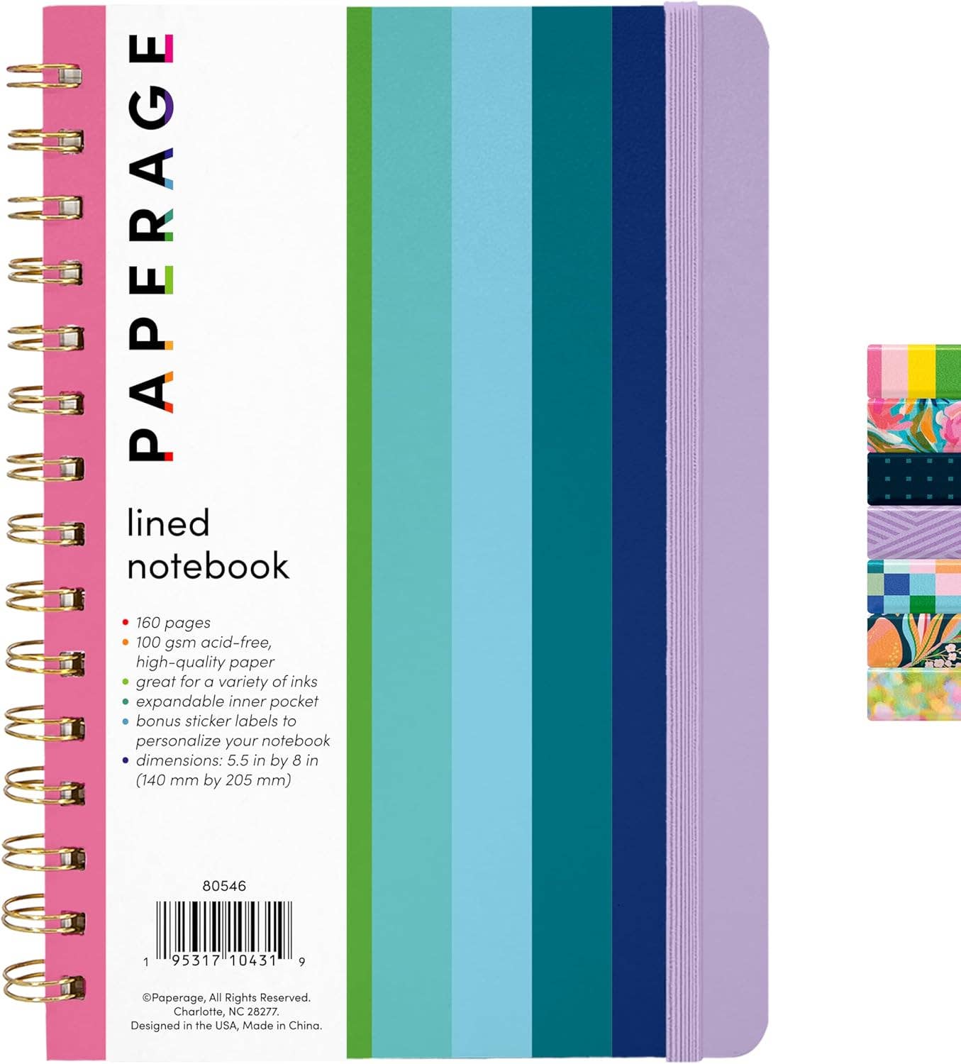 Paperage – wholesale Notebook – Rainbow Stripe Hardcover Spiral Lined Journal Notebook1