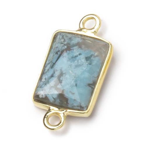 11x8mm Vermeil Bezel Blue Opal Faceted Rectangle 1 Connector for wholesale by Beads of Cambay