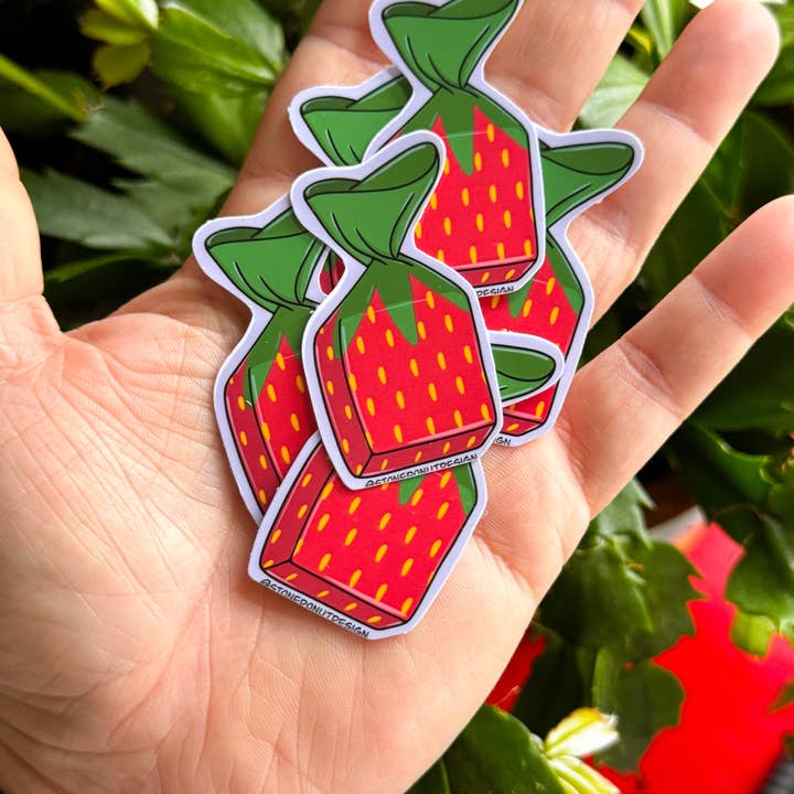 Strawberry Hard Candy Vinyl Sticker for wholesale by Stone Donut Design, LLC
