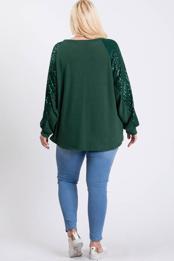 7th Ray - Wholesale Tunic - Women's - [PLUS SIZE] Brushed Knit Sequin Long Sleeve Top T2937XL22