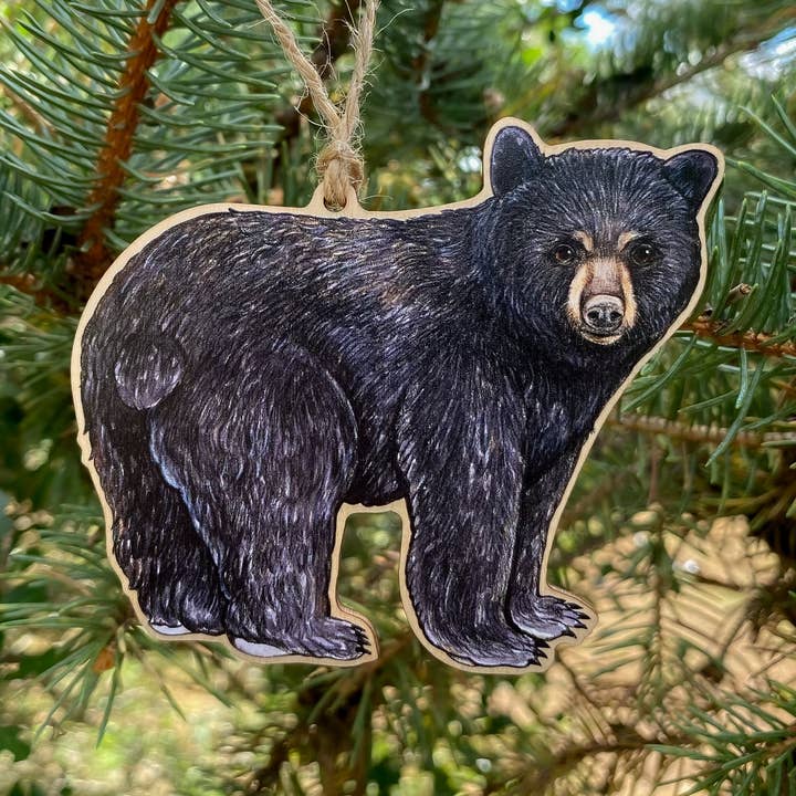 American Black Bear Wood Print Christmas Ornament for wholesale by Allison Stoiser Art