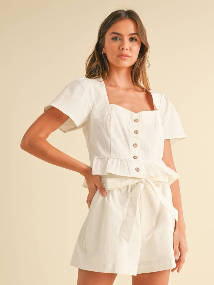 T4493ST STRETCH COTTON BUTTON FRONT TOP for wholesale by MIOU MUSE