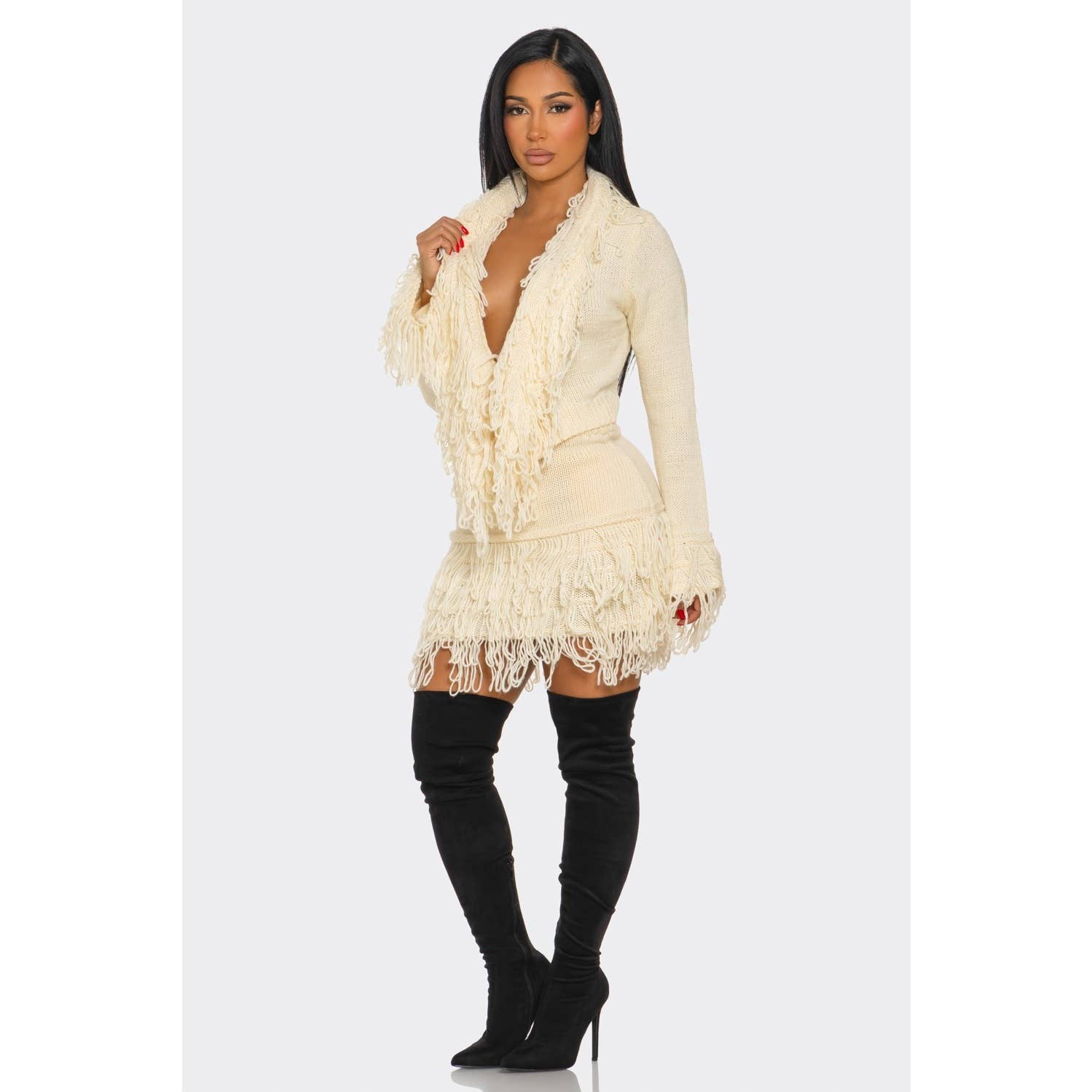 DORCAS - Wholesale Top & Skirt Set - Women's - Fringe Sweater Skirt Set12