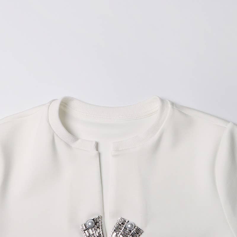 Productseeker - Wholesale Blouse - Women's - TP005 New Diamond Sequined Bow Cropped Top T-shirt7