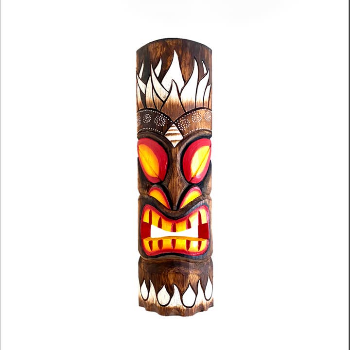 OMA - Eclectic Home - Wholesale Sculpture - Wooden Tiki Mask Polynesian Tropical Wall Decor, Flames