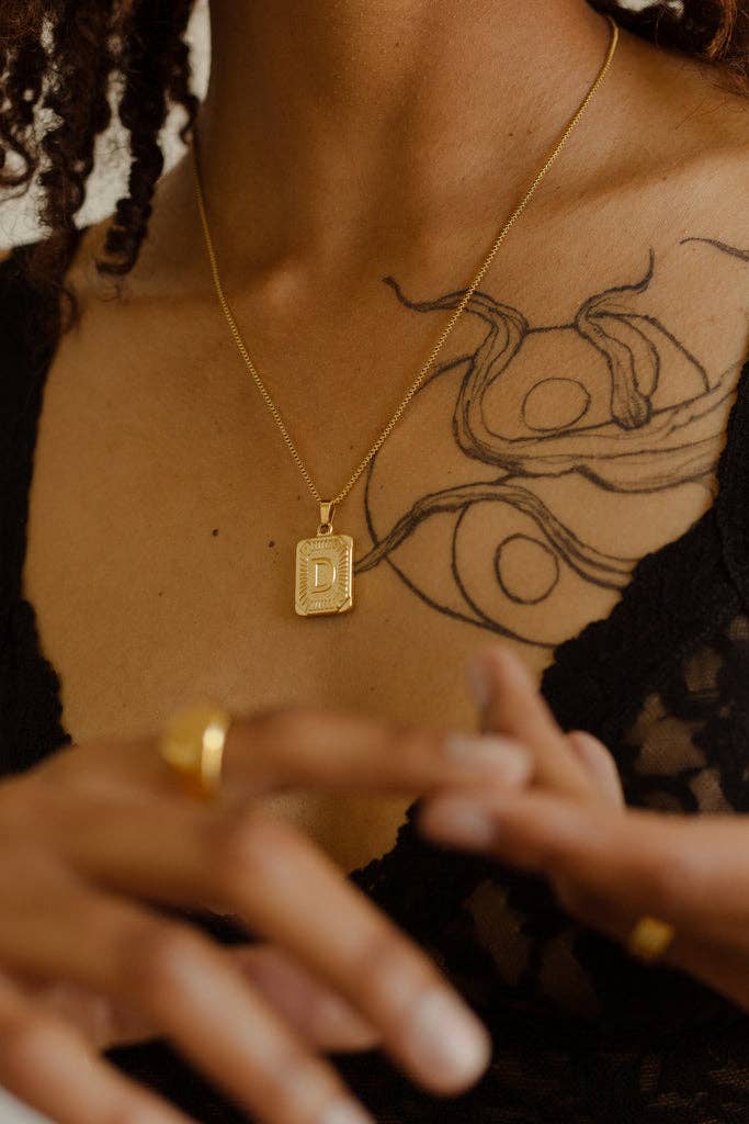 Katinki – wholesale Pendant/charm necklace – Personalized Initial Rectangle Medallion Necklace6