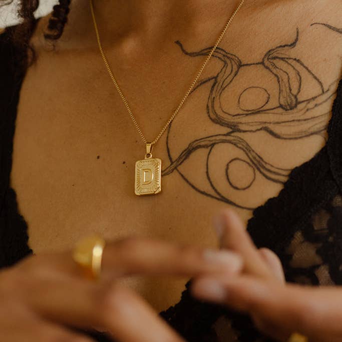 Katinki – wholesale Pendant/charm necklace – Personalized Initial Rectangle Medallion Necklace6