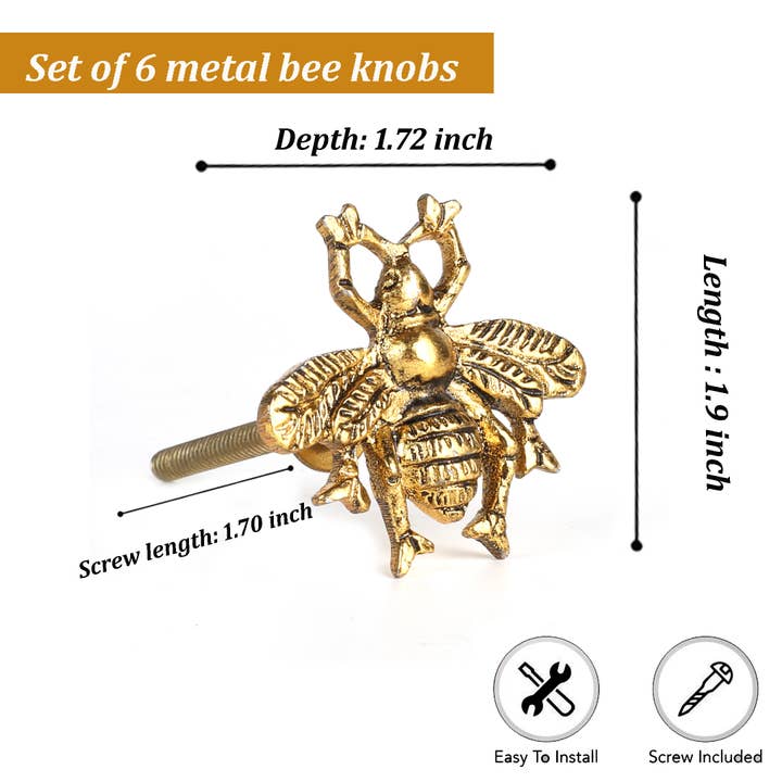 Perilla Home - Wholesale Knob/Pull - Set of 6 Brass Bee Knob3