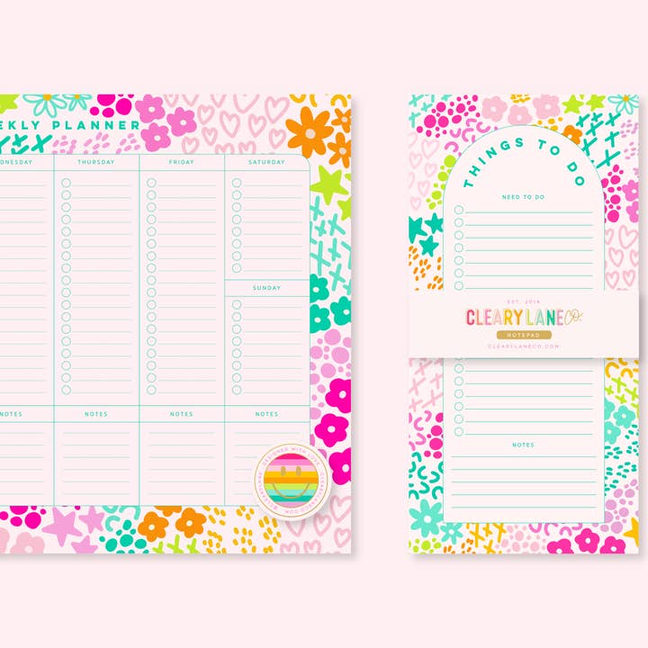 Cleary Lane - Wholesale Notepad - List Notepad | 4.25"x8.5" | Pink Rainbow Garden