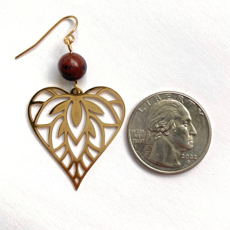 Infinite Self Love - Venta al por mayor Pendientes colgantes - Pendientes chapados en oro con forma de corazón, piedras preciosas de obsidiana0