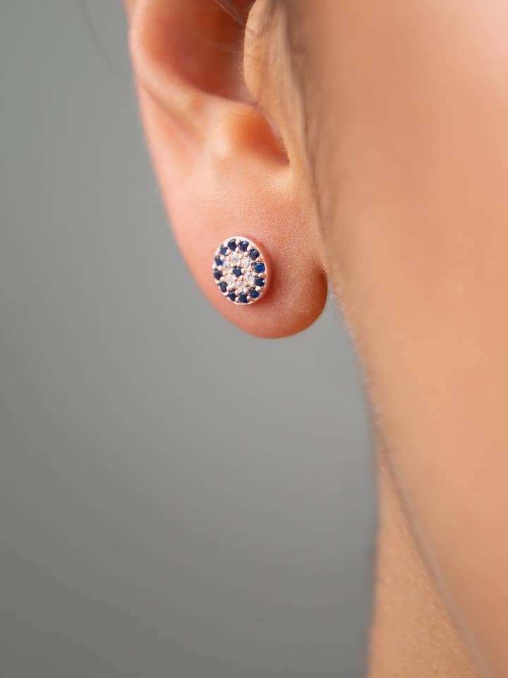 Women's Evil Eye Rose Plated 925 Sterling Silver Earrings for wholesale by Volenia Silver